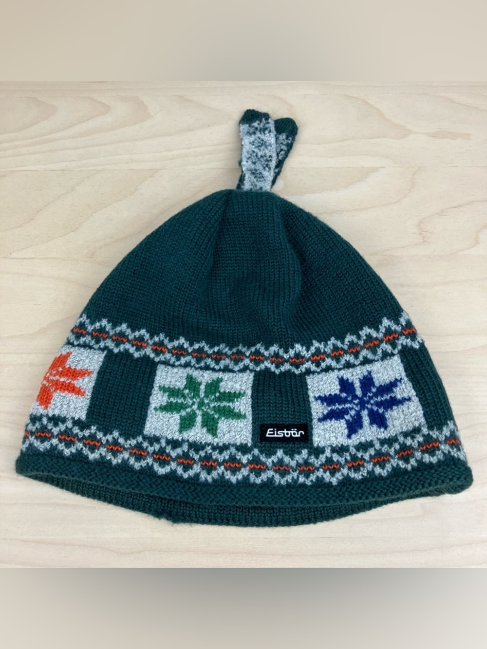 Vintage Eisbar Winter Ski Beanie Hat 100% Wool Green Fair Isle Austria
